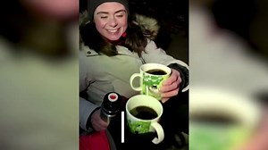 Iceland volcano erupts behind volleyball game