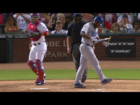 Puig breaks his bat after a strikeout