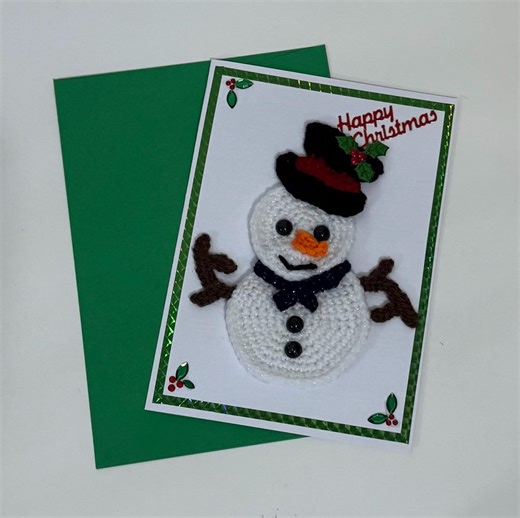 Handmade Crochet Christmas Card - Christmas Snowman Design - A5 Size - Etsy UK
