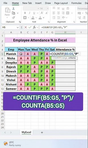 Employee Attendance % in Excel (Easy Formula!) | How to Calculate Attendance Percentage in Excel 🔥
