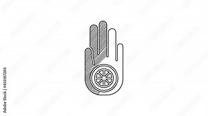 Black line Symbol of Jainism or Jain Dharma icon isolated on white background. Religious sign. Symbol of Ahimsa. 4K Video motion graphic animation