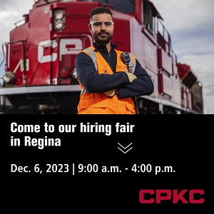 2.8K views · 87 reactions | CPKC is hiring conductors in Moose Jaw, Sask. No previous railroad experience required. Paid training. Signing bonuses available. Same-day offers. Learn more at our hiring fair in Regina on Dec. 6! Pre-registration required for location details. | CPKC | Facebook