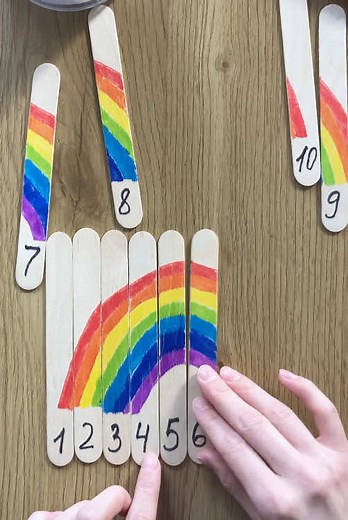 🌈✨ Create this Rainbow Number Puzzle using popsicle sticks—an easy, colorful, and engaging activity perfect for little hands! This simple DIY helps kids develop: 🎨 Color Matching 🧠 Problem-Solving 🔢 Number Recognition 🤲 Fine Motor Skills Perfect for playtime at home or hands-on fun in the classroom! Follow @diana_mathematics for more playful learning ideas and creative math activities! • • • #LearningThroughPlay #FineMotorSkills #ToddlerActivities #PreschoolActivities #HandsOnLearning #Rain