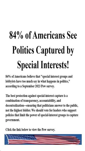 84% of Americans See Politics Captured by Special Interests!