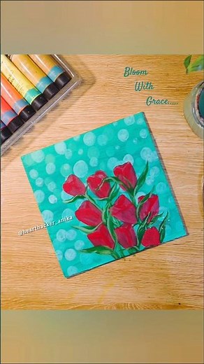 Easy flower painting/red tulips/acrylic painting for beginners/canvas art ideas