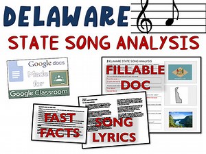 DELAWARE State Song Analysis: fillable boxes, lyrics, analysis, and fast facts