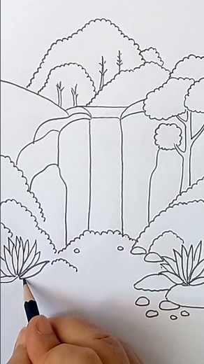 How to draw a waterfall landscape for beginners