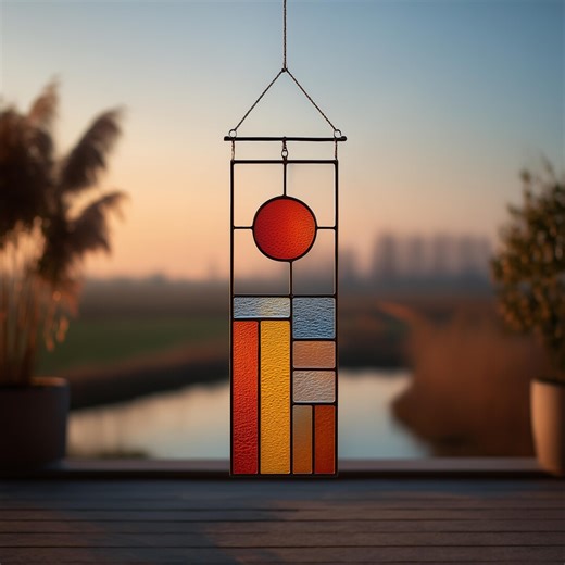 Stained Glass Template Geometric Abstract Sun , Scenic Landscape Suncatcher Patterns, Easy Modern Glass PDF - Etsy