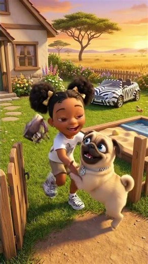 Cute Cartoon Pug Discovers Magical Zebra Car