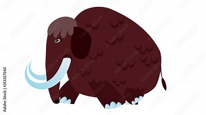 Cartoon mammoth walking cycle. Alpha matte included. Cute 2d flat hand made prehistoric brown animal character animation good for any use.