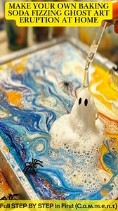 448K views · 1.1K reactions | Make Your Own Baking Soda Fizzing Ghost Art Eruption at Home Turn science into spooky fun with this Baking Soda Fizzing Ghost Art Eruption! This hands-on Halloween experiment mixes chemistry, color, and creativity for a fizzy, bubbling spectacle that kids will love watching come to life. | Kira Recipes | Facebook