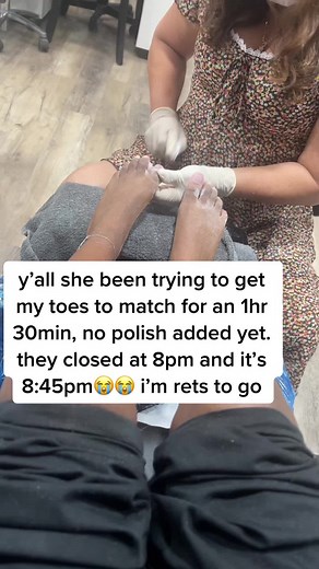 yall peep her tapping my toe, sis we both stressed out. #fyp #nail #nailsalon