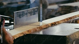 sawmill cutting. Processing and sawing timber at a sawmill. Industrial sawing of boards from logs. slow motion. 4K. Close up. 3