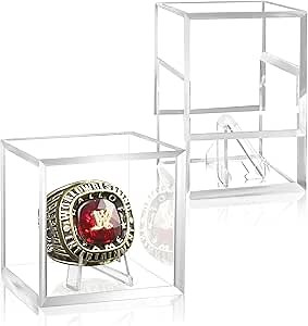 Acrylic Ring Display Case, 2’’ Ring Box with Stand Holder, Championship Ring Display Case, Baseball Ring Holder, 2 Pack