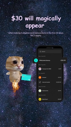 Come for the $30, stay for epic banking experience. *Limited time offer. Sign up with code EASY30 and make 5 eligible card purchases in your first 30 days to score $30. See ubank.com.au/campaigns/easy30-offer. Products issued by Ubank, part of NAB. Info is general. Consider if it's right for you. TMDs at ubank.com.au/target-market-determinations. | Ubank