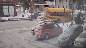 Video captures moment SUV crashes into back of school bus in Barrie