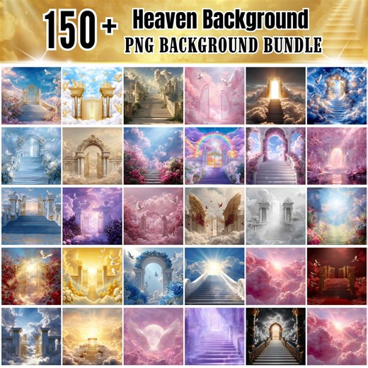 150  Heaven Background PNG Bundle | Blue Sunset Memorial Backgrounds | in Loving Memory Heaven Stair Steps and Gate Designs Digital - Etsy