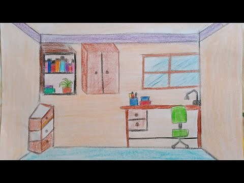 How to draw a study room step by step