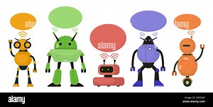 Artificial intelligence concept, set of robots with chat bubbles. Cartoon flat style isolated characters. Business assistant chat, company mascot Stock Vector Image & Art - Alamy