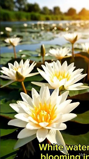 White Water lilies Blooming in the River...
