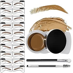 Eyebrow Stamp Stencil Kit - Brow Stamp Long-lasting Waterproof Eyebrow Kit for Women, Eyebrow Pomade & Eyebrow Brush 2 Ways to Use, 10 PCS Reusable Eyebrow Stencils for Perfect Eyebrow (Blonde)