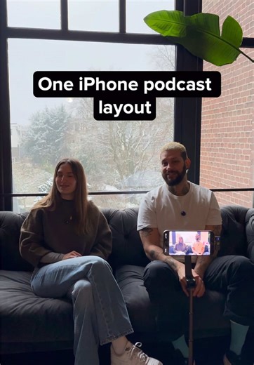 One iPhone podcast layout. Learn how to do this easy podcast setup with just one phone, tripod, mics & the Detail app#iphone #podcasting #video #layout