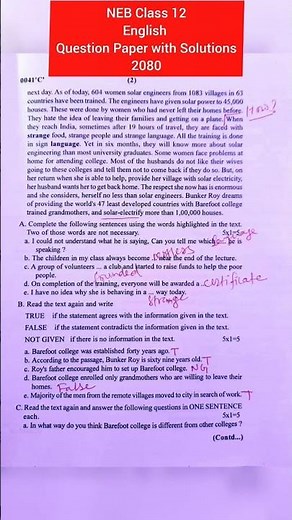 NEB Class 12 English Question Paper with Solutions 2080 🔥🔥 #neb #class12 #nepal #logsewa #kathmandu