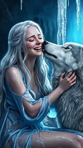 Wolf Love and a Gentle Kiss: A Mythical Bond Between a Guardian Wolf and a Young Woman in a Fantasy