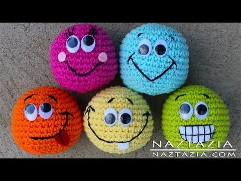 HOW to CROCHET EMOJI BALL - DIY Tutorial Basic Beginner Amigurumi Smiley Face Hacky Sack Toy