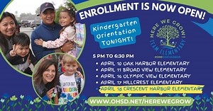 Prepare to be a Cub family - Kindergarten Family Orientation is TONIGHT at 5:00 p.m. at Crescent Harbor Elementary! Receive a welcome packet, hear from school leadership, meet teachers, staff, and PTA members, learn more about the Kindergarten experience, and get in-person help with registration if needed. Visit www.ohsd.net/herewegrow for more info | Oak Harbor Public Schools