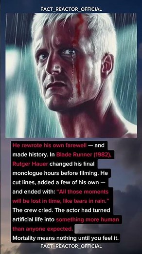 Rutger Hauer — Tears in Rain #YouTubeShorts #BladeRunner #Cinema