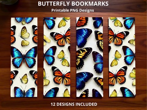 Printable Butterfly Bookmarks, 12 Bookmark PNG Designs, Bookmark Printable Set, DIY Bookmarks, Book Lover Gift - Etsy