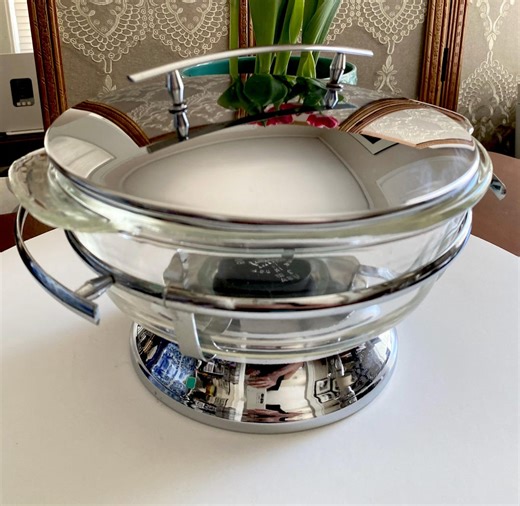 Fire-king Anchor Hocking 2-quart Chrome and Glass Casserole Dish With Warmer Cup and a Lid. - Etsy
