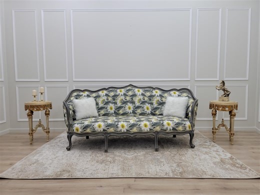 Vintage French Provincial Sofa – Floral Upholstered Settee, Louis XV Style Couch, Ornate Carved Wood Frame,grey & Yellow Floral Sofa - Etsy