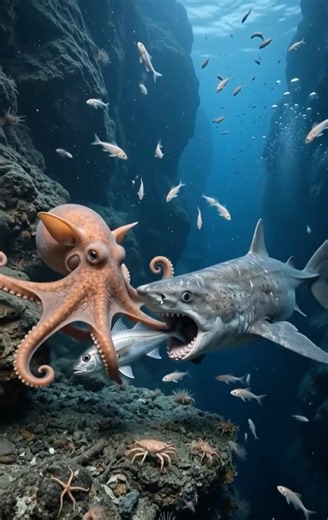 😱 Giant Pacific Sleeper Shark Attacks a Dumbo Octopus... Big Mistake! 🌊🦈🐙 #bigfinsquid #sea