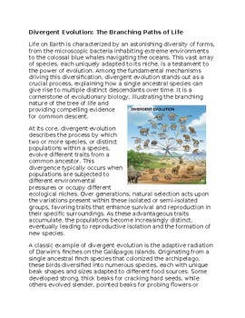 Divergent Evolution Worksheet for Sub-Plan or Classwork & Homework