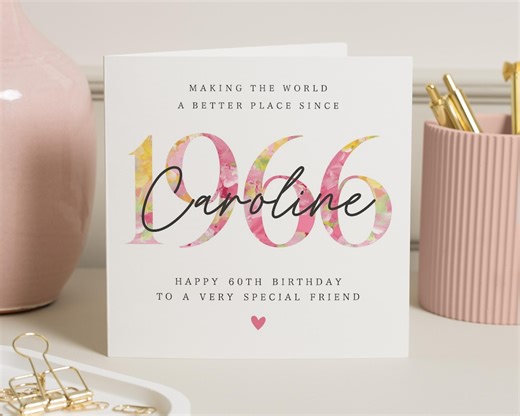 60th Birthday Card for Friend, Personalised 60th Birthday Card, Birthday Card for Her, 1966 Birthday Card - Etsy UK