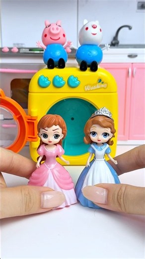 ASMR Unboxing Disney Princess & Peppa Pig Washing Machine Set Toy | Satisfying Toy Play #shorts