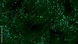 Abstract elegant glowing green optical fiber loop background. 3D animation concept. Fibre cables swirl backdrop for green energy technology, data transfer communication and futuristic product showcase