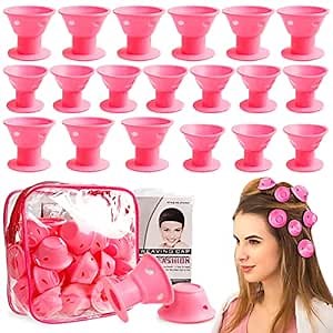 40 Pcs Heatless Hair Curler, Pink Silicone Hair Curlers Set Magic Hair Rollers for Women Girls Long and Short Hair
