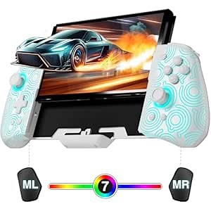 FUNLAB Switch Joypad Controllers for Nintendo Switch/OLED Joycon Replacement, Customizable Switch handheld Controller with Hall Effect Joysticks, Luminous One-Piece Controles Joypad Controller - 7 LED Colors