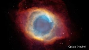 The cosmos seems to look back at us through the eye of the Helix Nebula. Return the gaze with this compilation of observations in various wavelengths, and see the depths of space reveal their secrets. https://bit.ly/2BWwrtI #nebula | Hubble Space Telescope