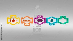 Industry data visualization. Abstract elements of graph, diagram with steps, options, parts or processes. Natural gas and oil mining. Flag of Canada