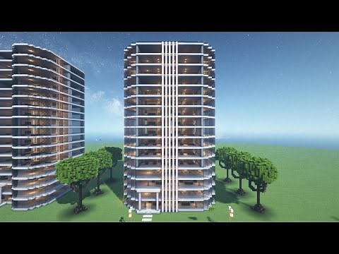 Minecraft tutorial: How to build a modern hotel with a rooftop resort in Minecraft #6