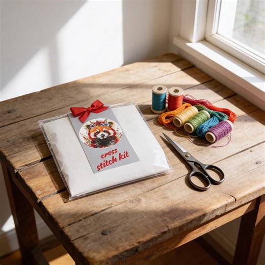 Red Panda Floral Cross Stitch Kit, Woodland Animal Embroidery Needlework - Etsy
