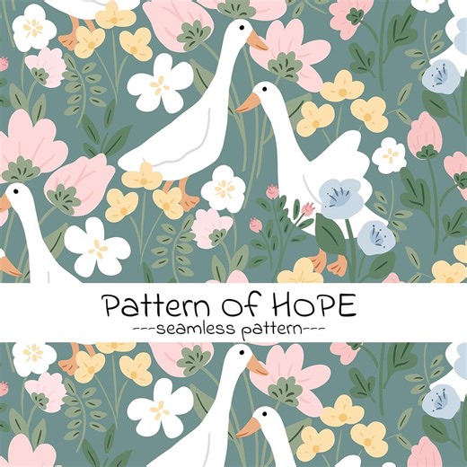 Goose Seamless Repeat Pattern, Hand Drawn Digital Art, Retro Duck Floral Fabric Design - Etsy