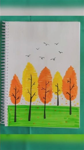 easy autumn landscape| drawing tutorial.#asmr #satisfying #diy #landscape #drawing #shorts #trending