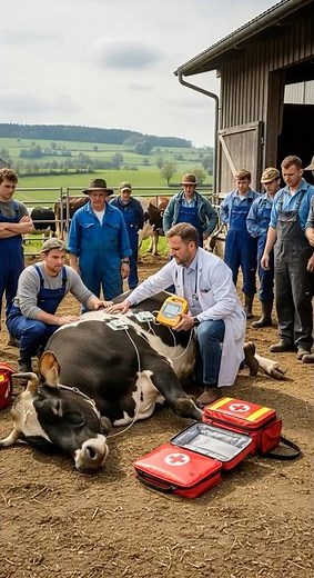 🐄 Code Blue: Veterinarian Attempts Resuscitation on Fallen Cow #CowRescue #FarmEmergency