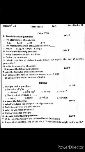 9th Standard | Science | FA-3 | Model Question Paper & Key Answers | #FA-3 #Science #KeyAnswers #9th