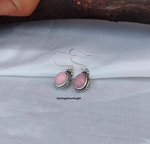 Oval Pink Opal Earrings: Handcrafted Sterling Silver Dangle Earrings - Etsy